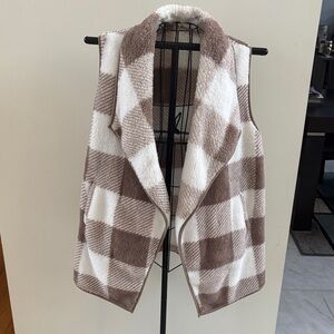 Brown and White Checkered Sherpa Vest